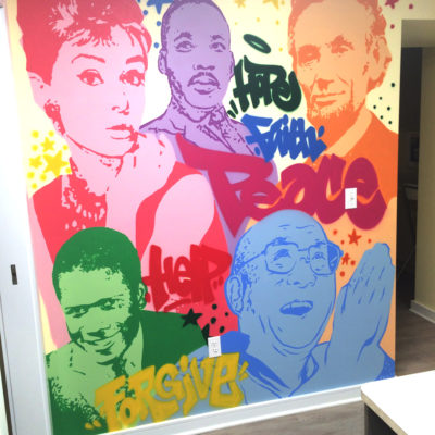 Dentist mural, portraits, Masterpiece NYC, masterpiece murals, hand painted mural, office mural, custom mural, mural, graffiti mural, graffiti artist for hire, graffiti mural, graffiti artist