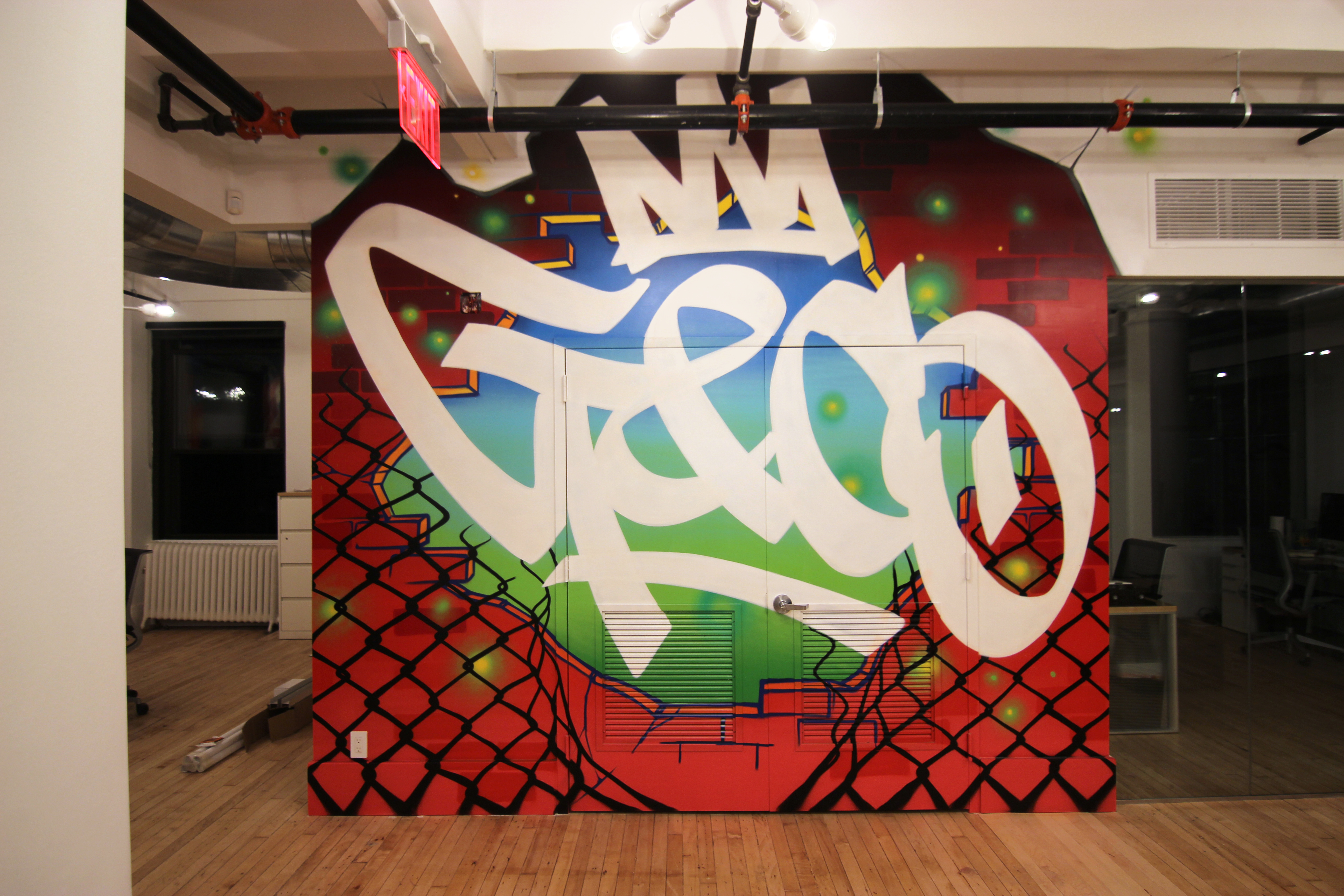 Goldsmith and Co, Masterpiece NYC, masterpiece murals, hand painted mural, office mural, custom mural, mural, graffiti mural, graffiti artist for hire, graffiti mural, graffiti artist