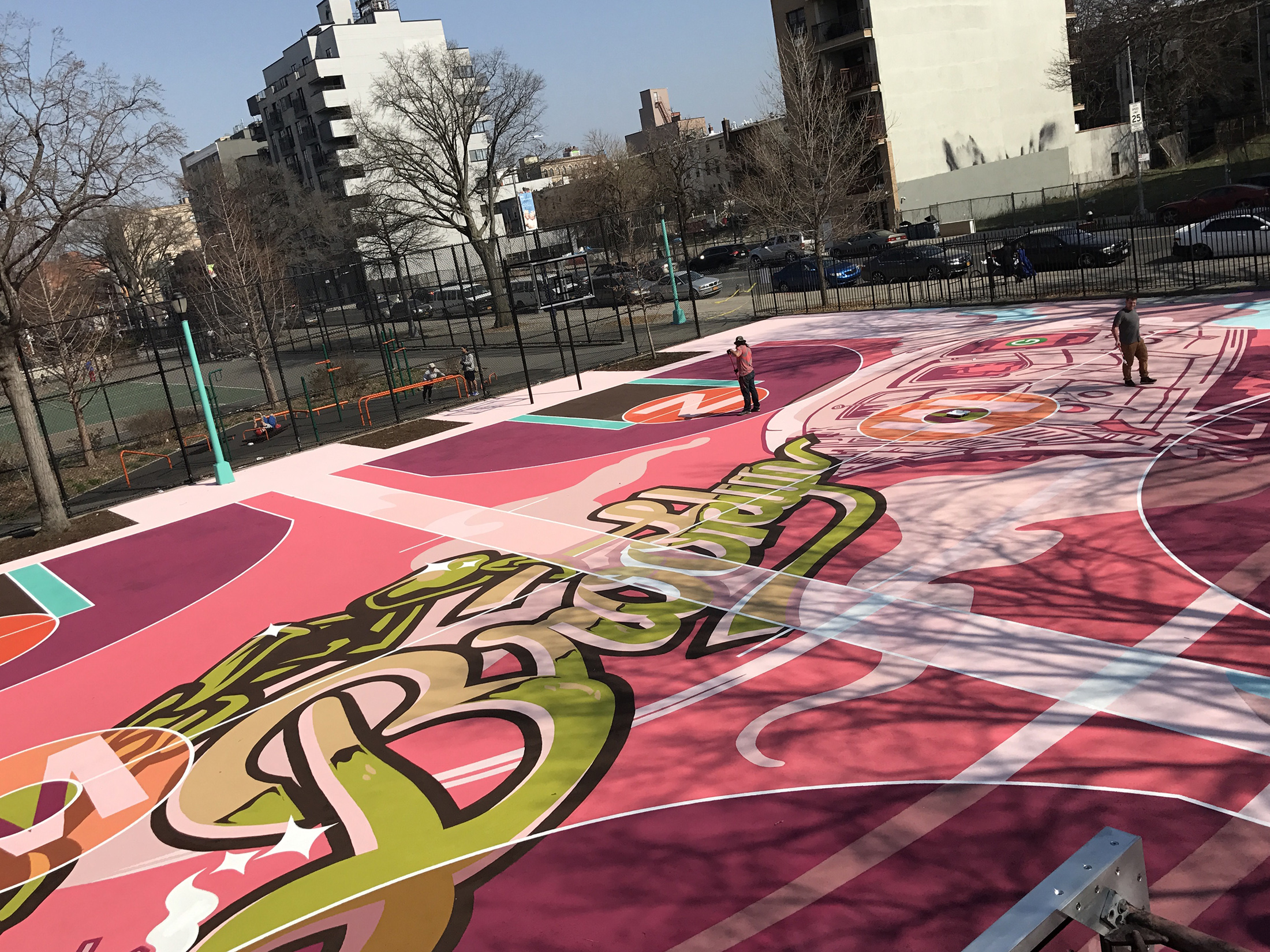 Askew, basketball court mural, Tracy Morgan, The Last OG, Brooklyn, G Train, Masterpiece NYC, masterpiece murals, hand painted mural, office mural, custom mural, mural, graffiti mural, graffiti artist for hire, graffiti mural, graffiti artist