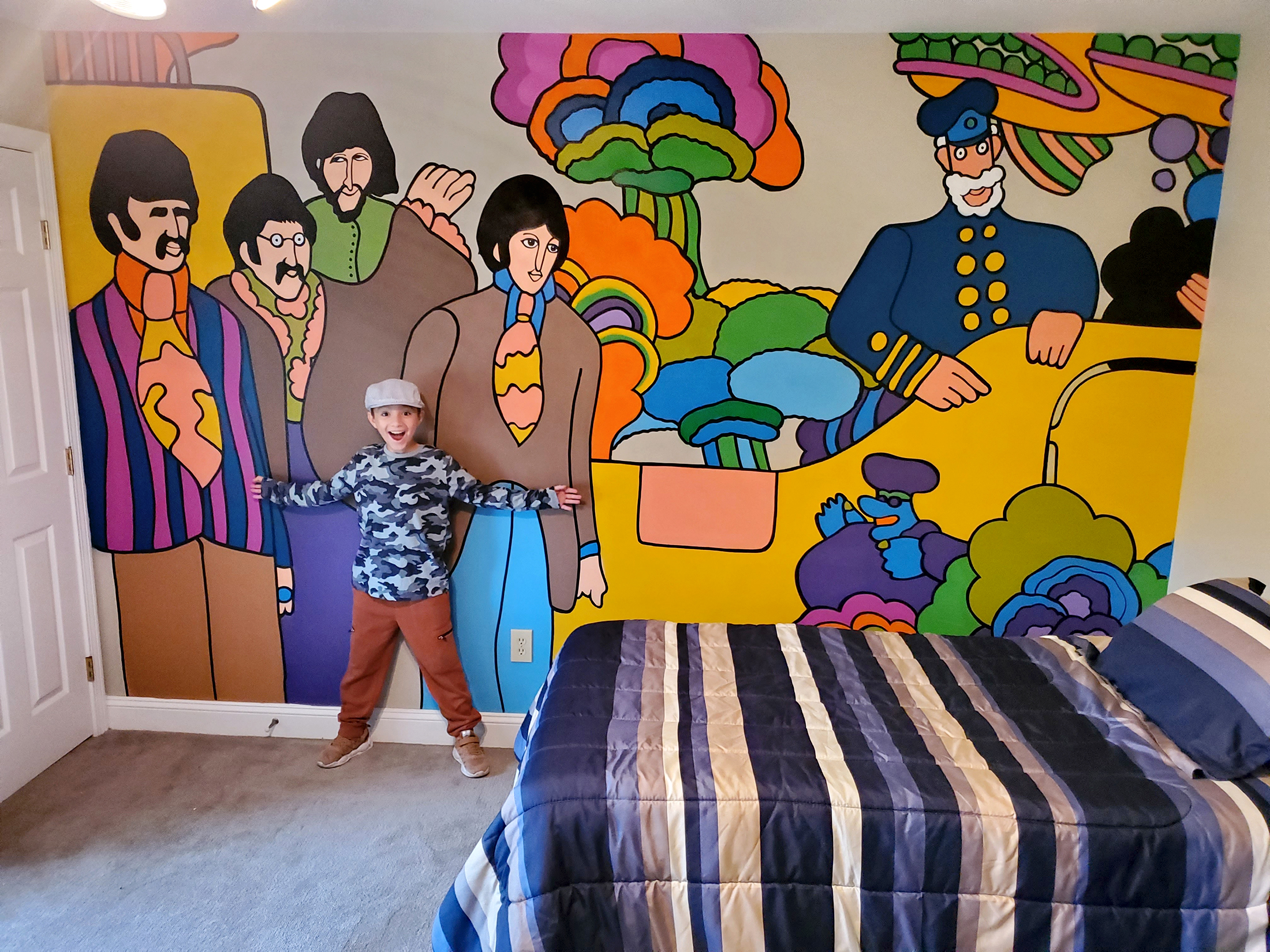 Custom mural, graffiti mural, beatles mural, masterpiece murals, masterpiece nyc, graffiti artist, bedroom mural, yellow submarine